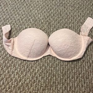 VS pink lace strapless bra